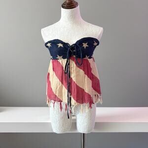 Denim & Supply Ralph Lauren Flag Fringe Bandeau LARGE Linen Blend Boho July 4th